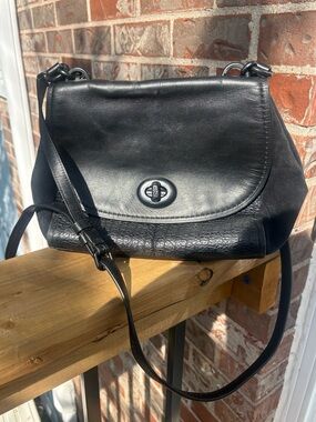 COACH Faye Black Refined Calf leather buffalo embossed leather & suede satchel